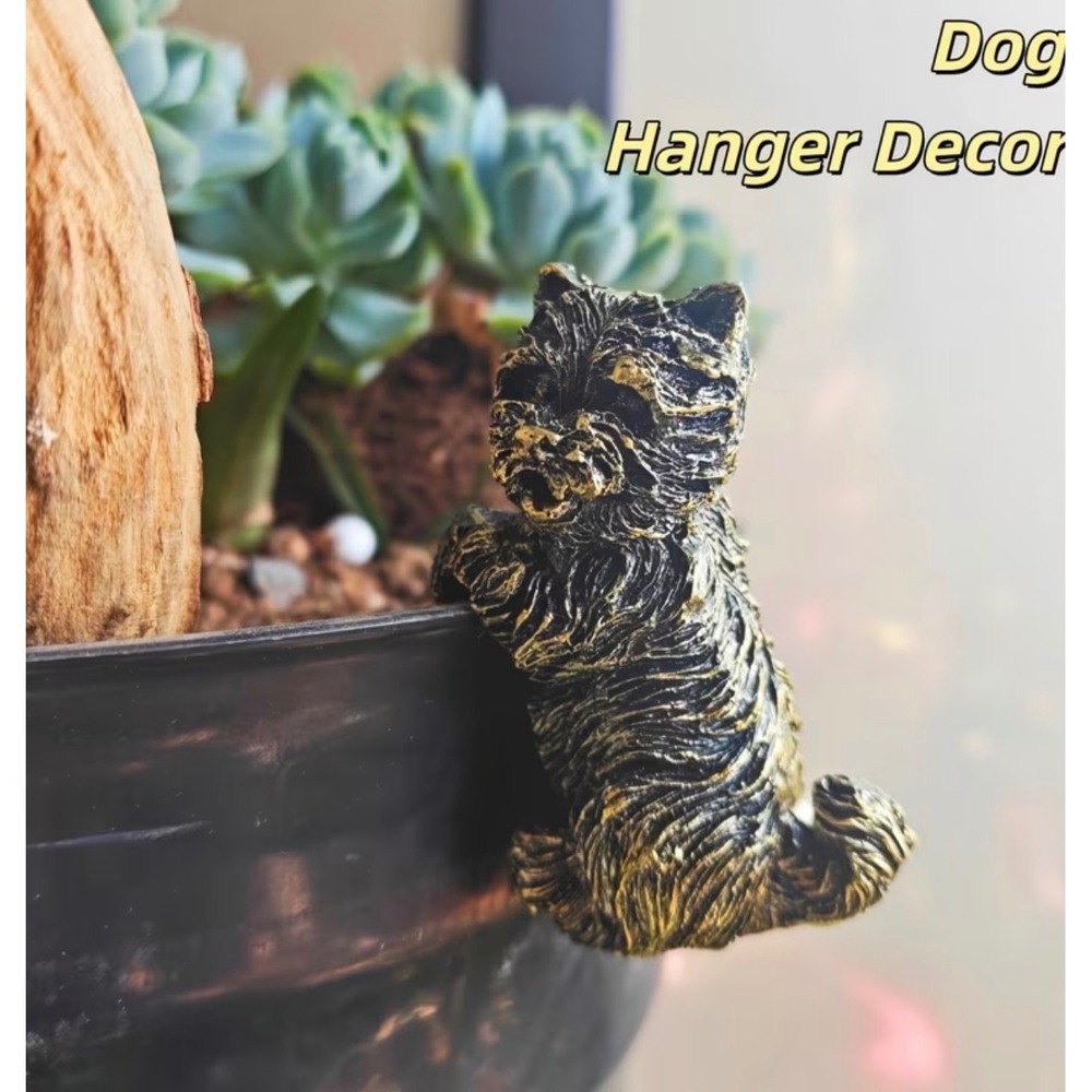 Cairn Terrier Westie Dog Pot Hanger 3.3in Black Gold Planter Resin Decor New